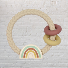 Load image into Gallery viewer, Ritzy Rattle with Teething Rings: Natural Rainbow