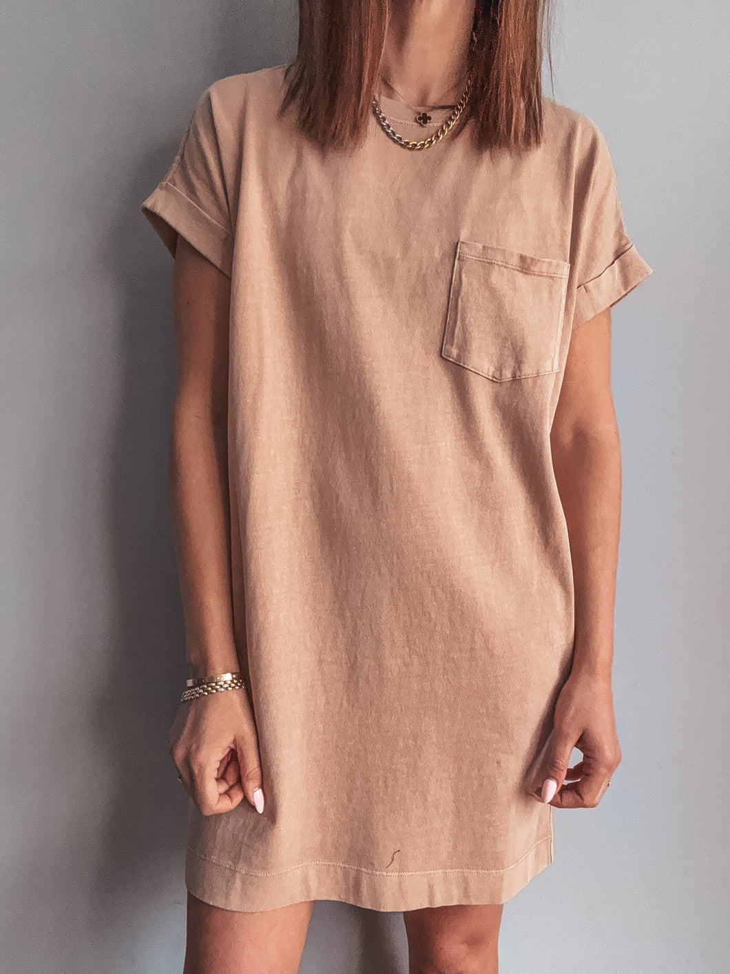 Simple T-shirt Dress - Dark Taupe