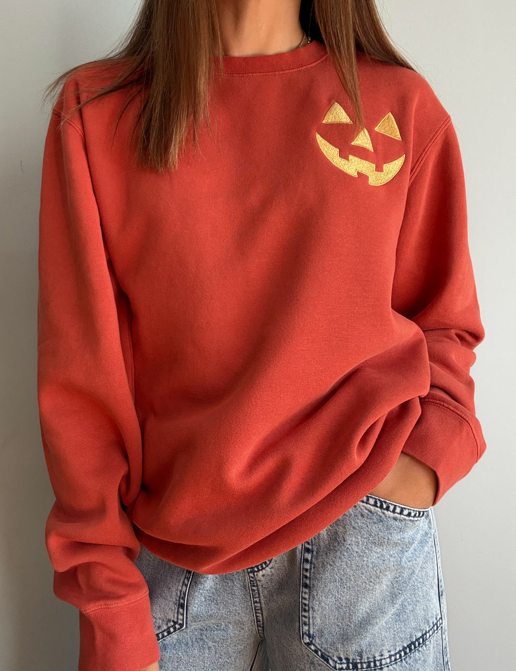 Embroidered Pumpkin Crewneck Sweatshirt