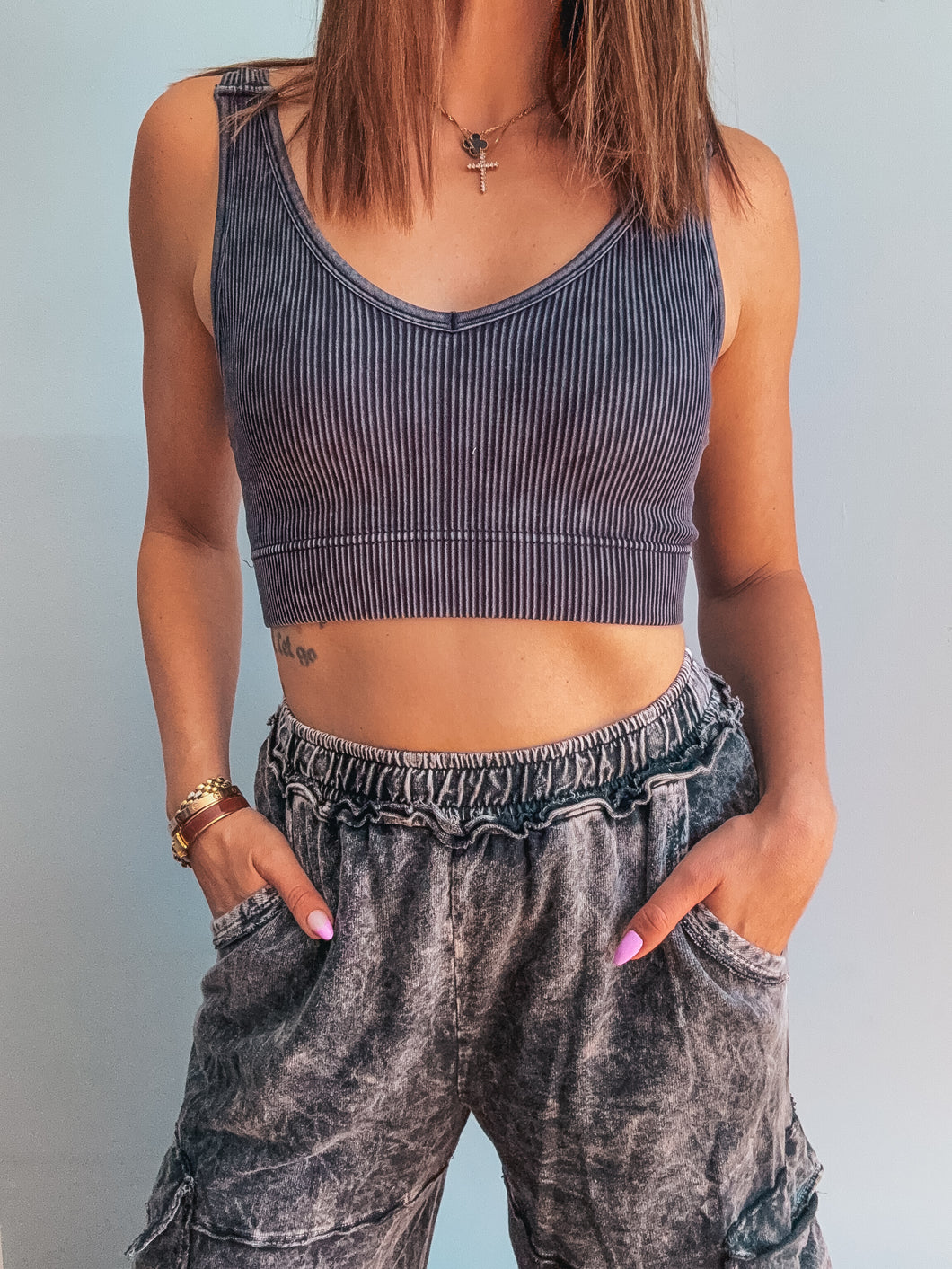 Mineral Wash Wide Leg Pant