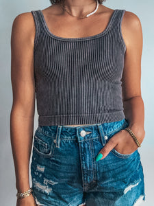 Charcoal Washed Ribbed Tank