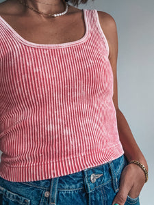 Pink Washed Ribbed Tank