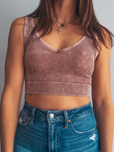 Load image into Gallery viewer, Deep Camel Washed Ribbed Cropped Tank
