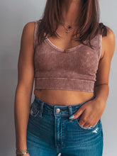 Load image into Gallery viewer, Deep Camel Washed Ribbed Cropped Tank

