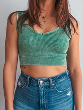 Load image into Gallery viewer, Evergreen Washed Ribbed Cropped Tank
