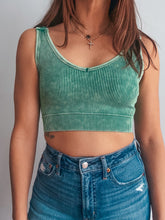 Load image into Gallery viewer, Evergreen Washed Ribbed Cropped Tank
