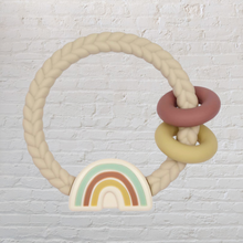 Load image into Gallery viewer, Ritzy Rattle with Teething Rings: Natural Rainbow
