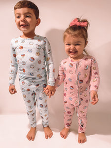 Bamboo Two Piece Pajama Set Blue Donut